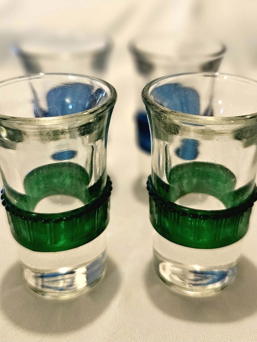 1950's MCM Tsing Tao Vintage Celluloid Band Set of 4 Shot Glasses